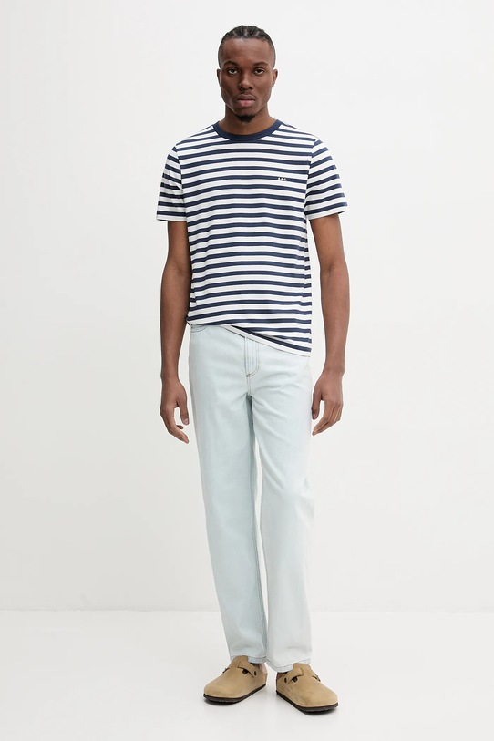 Bavlnené tričko A.P.C. t-shirt standard apc brode raye COHBZ.M26419 tmavomodrá SS25