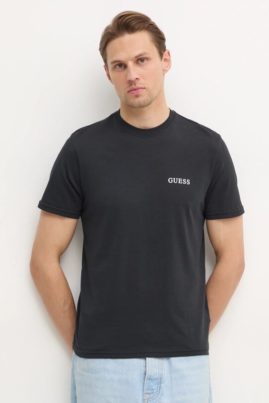 Хлопковая футболка Guess хлопок чёрный U4BM03.KCAM1