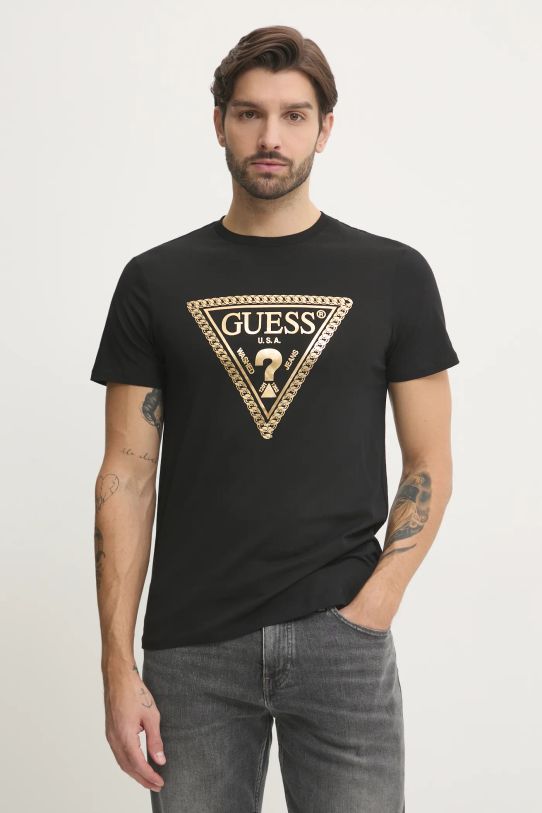 Guess tricou din bumbac print negru M5RI49.K9RM1