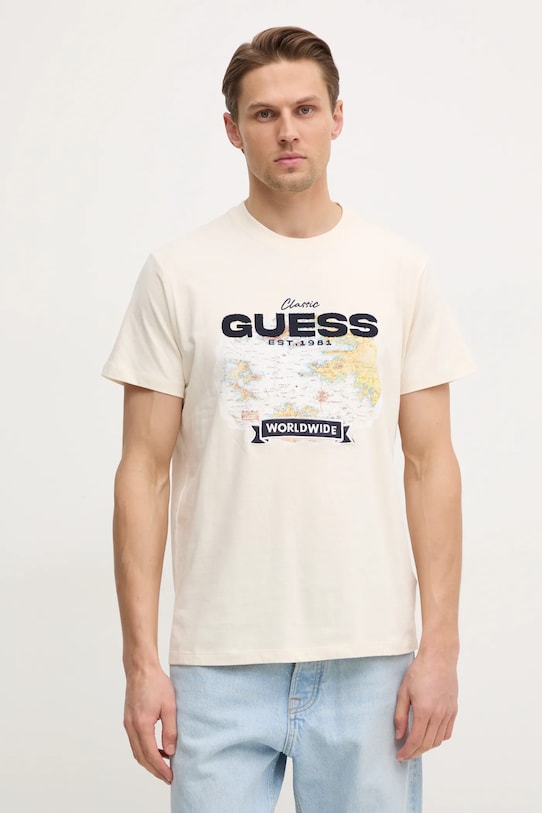 Хлопковая футболка Guess regular бежевый M5RI10.I3Z14