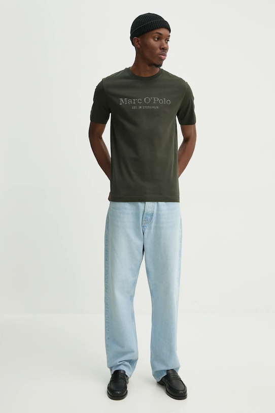 Памучна тениска Marc O'Polo 520201251052 зелен SS25