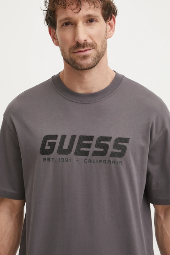 Bavlnené tričko Guess SURON nášivka sivá Z5RI10.I3Z14
