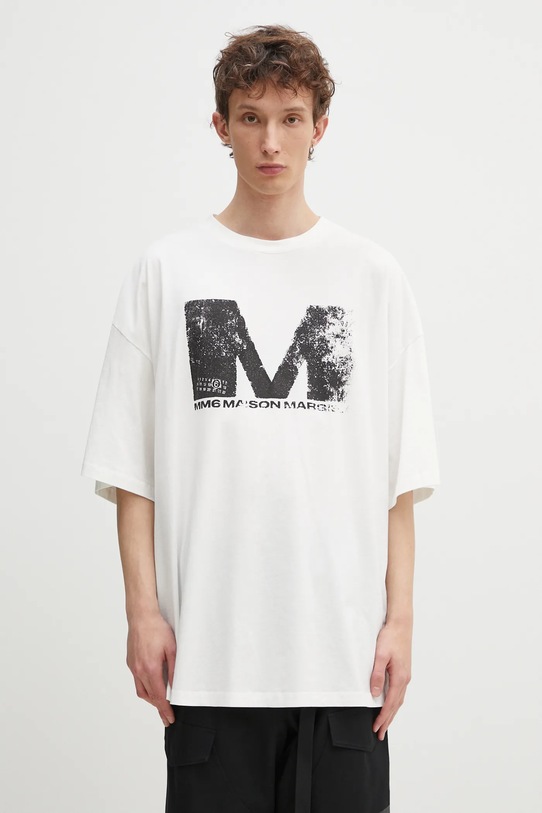 Bavlněné tričko MM6 Maison Margiela kulatý bílá SH0GC0048