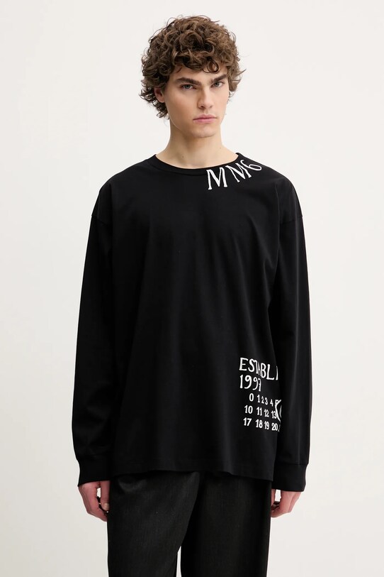 Βαμβακερή μπλούζα με μακριά μανίκια MM6 Maison Margiela στάμπα μαύρο SH0GC0047