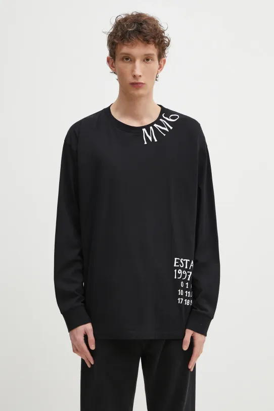 Памучна блуза с дълги ръкави MM6 Maison Margiela свободна черен SH0GC0047