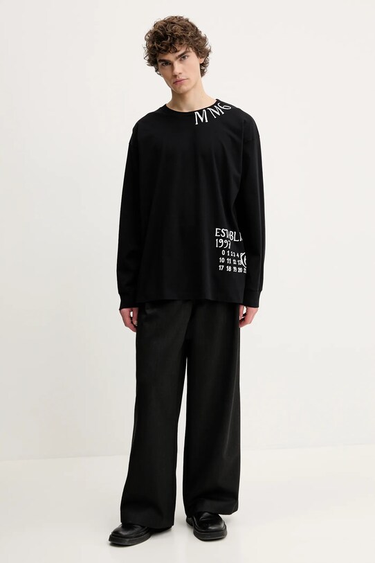 Βαμβακερή μπλούζα με μακριά μανίκια MM6 Maison Margiela SH0GC0047 μαύρο SS25