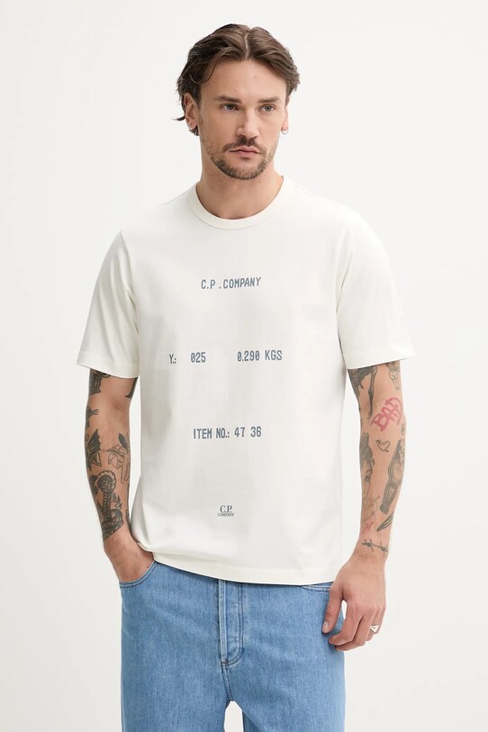 Bavlnené tričko C.P. Company potlač biela 18CMTS107A110301W