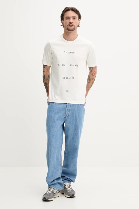 Bavlnené tričko C.P. Company 18CMTS107A110301W biela SS25