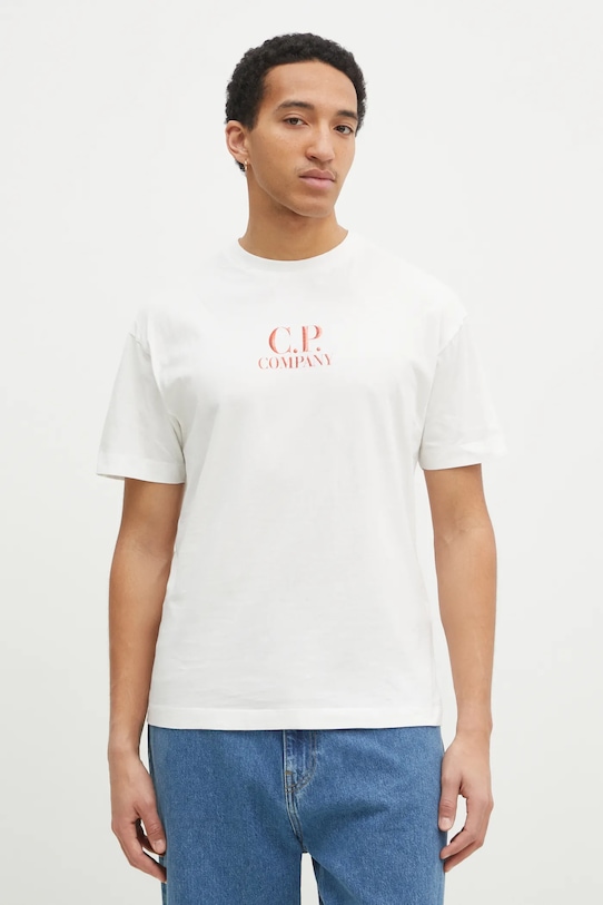 C.P. Company t-shirt bawełniany nadruk biały 18CMTS141A005100W