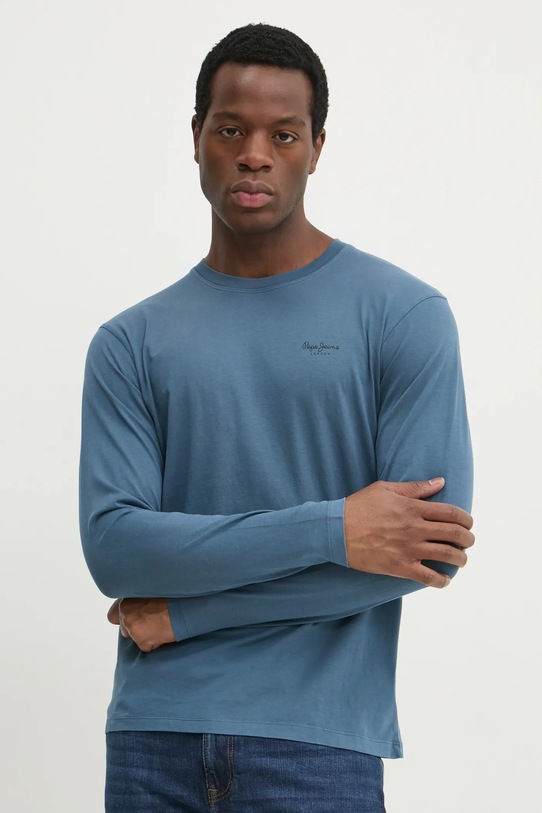 Bavlněné tričko s dlouhým rukávem Pepe Jeans JACKO LONG hladký modrá PM509752