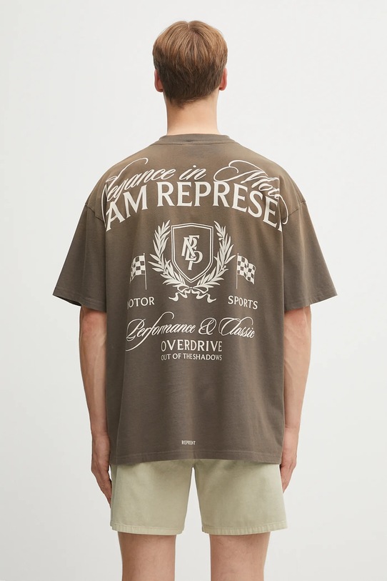 Represent t-shirt bawełniany Crest wzorzyste brązowy MLM41069.54