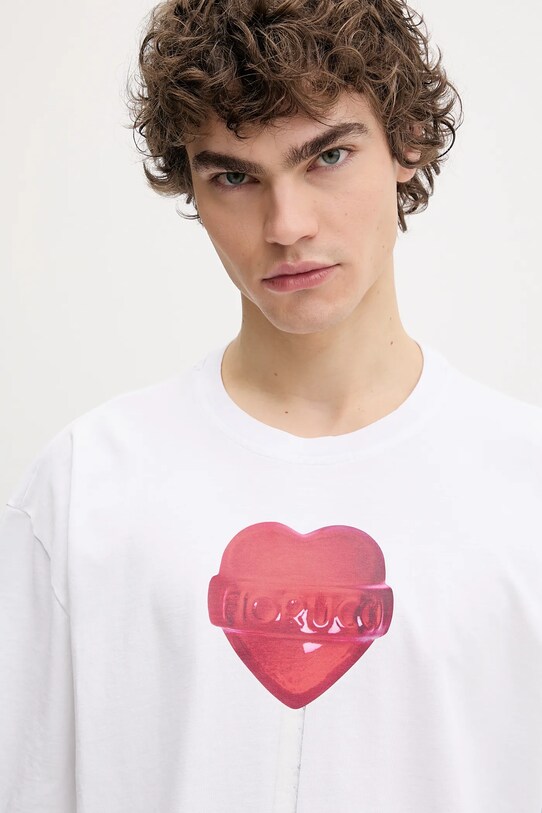 Fiorucci tricou din bumbac Lollipop Heart Print Boxy Fit T-Shirt alb U02SPTSH103CJ01WH03