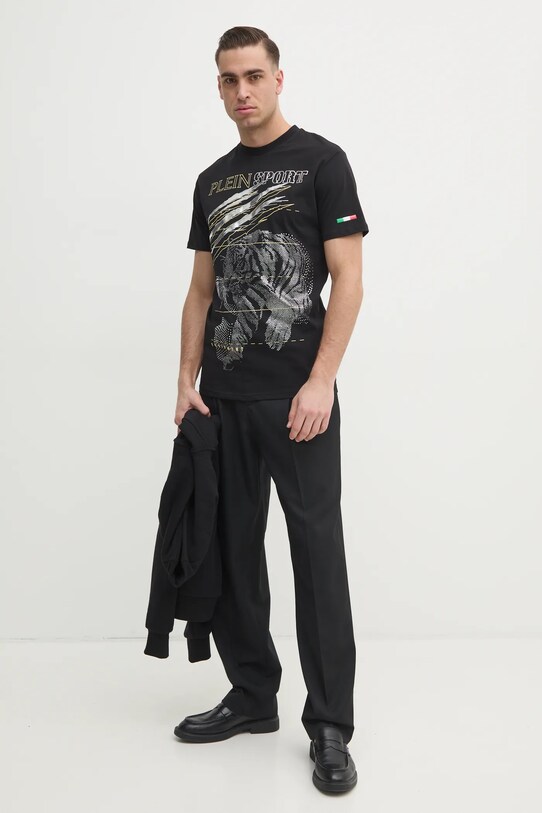 PLEIN SPORT tricou din bumbac SAEC.MTK8006.STE001N negru SS25