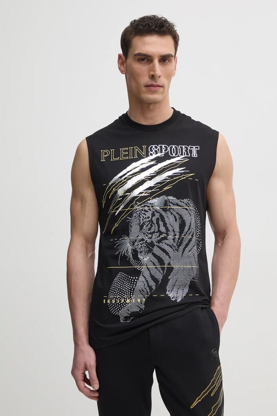 PLEIN SPORT t-shirt in cotone sovrastampa nero SAEC.MTK8007.STE001N