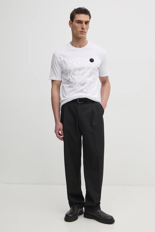 Βαμβακερό μπλουζάκι PLEIN SPORT SAEC.MTK8009.STE001N λευκό SS25