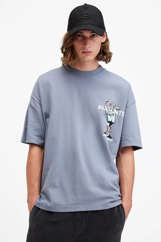 Bavlnené tričko AllSaints UNDERGANG relaxed modrá M053PB