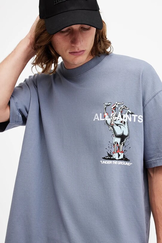 Bavlnené tričko AllSaints UNDERGANG M053PB modrá SS25