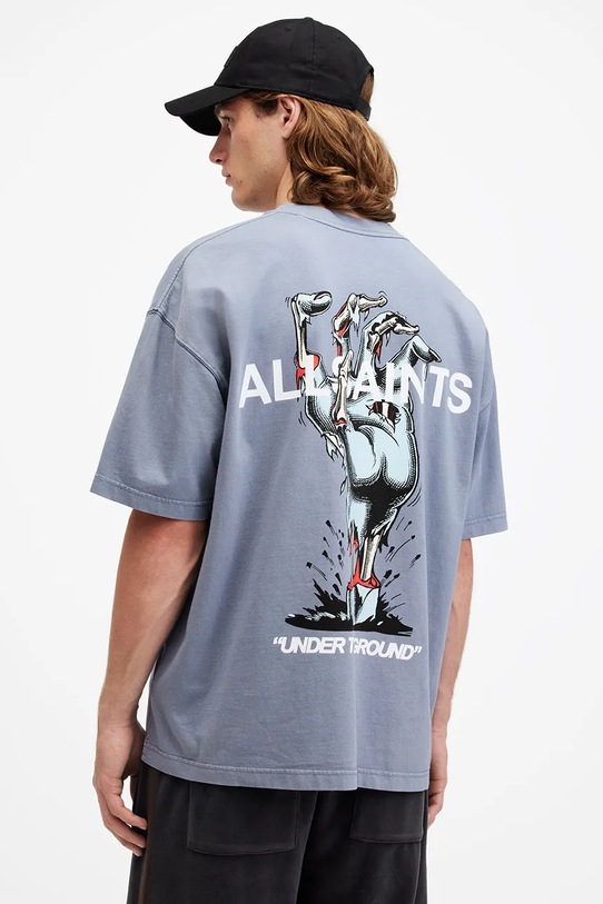 Bavlnené tričko AllSaints UNDERGANG modrá M053PB