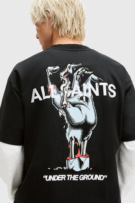 Βαμβακερό μπλουζάκι AllSaints UNDERGANG M053PB μαύρο SS25