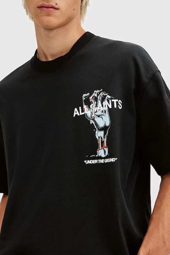 Ρούχα Βαμβακερό μπλουζάκι AllSaints UNDERGANG M053PB μαύρο