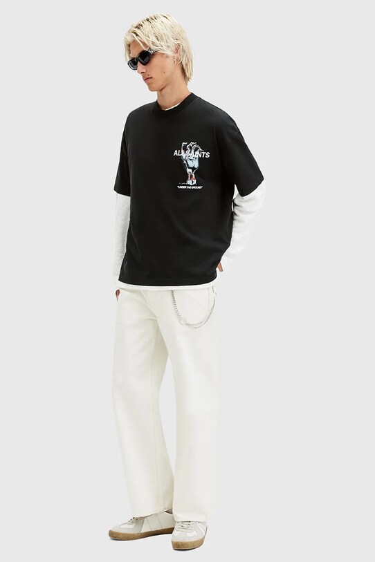 Βαμβακερό μπλουζάκι AllSaints UNDERGANG M053PB μαύρο