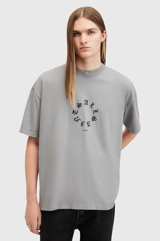AllSaints tricou din bumbac FRAKTUR print gri M063PB