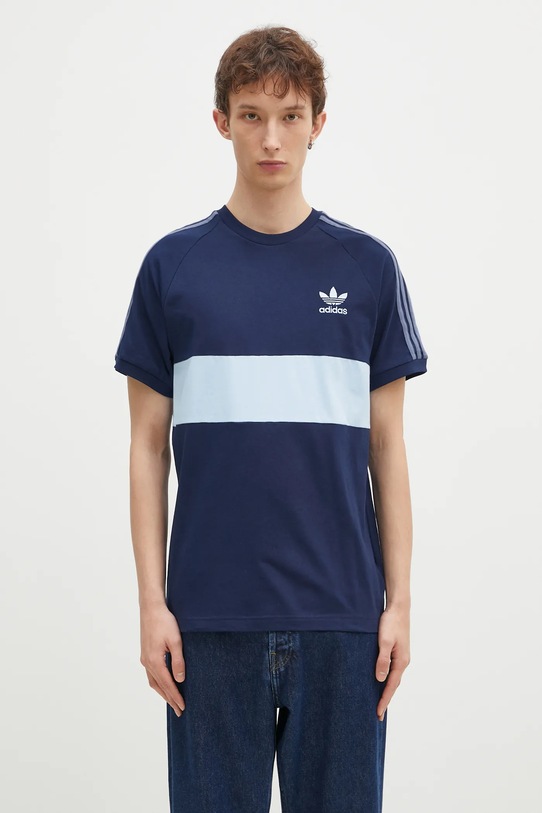 Bavlněné tričko adidas Originals 3-Stripes Panel regular námořnická modř JD4276