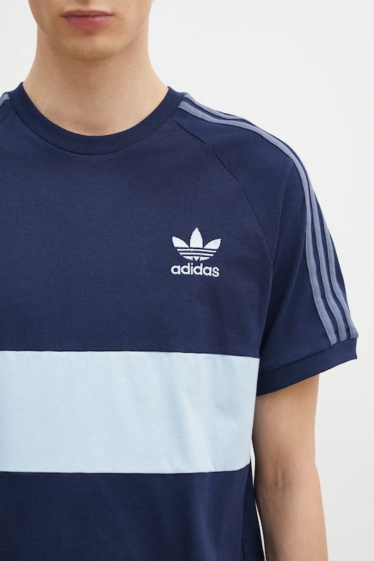 Bavlněné tričko adidas Originals 3-Stripes Panel námořnická modř JD4276