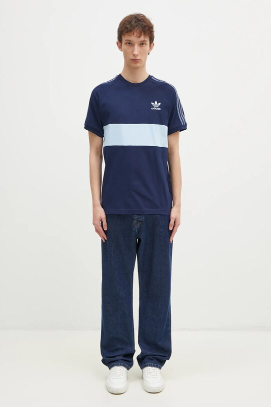 Bavlněné tričko adidas Originals 3-Stripes Panel JD4276 námořnická modř