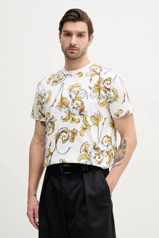 Βαμβακερό μπλουζάκι Versace Jeans Couture με μοτίβο λευκό 78GAH6S0.JS458