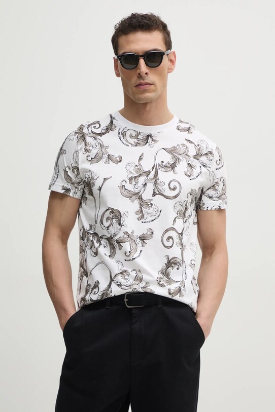 Versace Jeans Couture tricou din bumbac cu modele alb 78GAH6S0.JS458