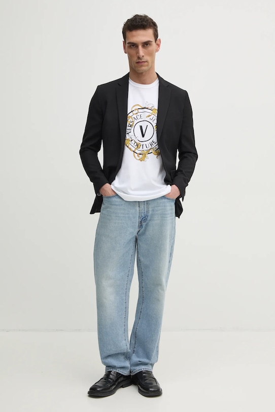 Versace Jeans Couture tricou din bumbac 78GAHC01.CJ01C alb SS25