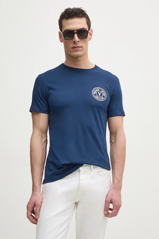 Versace Jeans Couture tricou din bumbac print bleumarin 78GAHT00.CJ00T