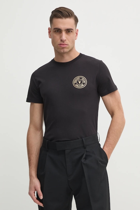 Versace Jeans Couture tricou din bumbac print negru 78GAHT00.CJ00T