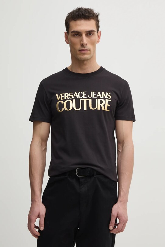 Бавовняна футболка Versace Jeans Couture чорний 78GAHT05.CJ00T