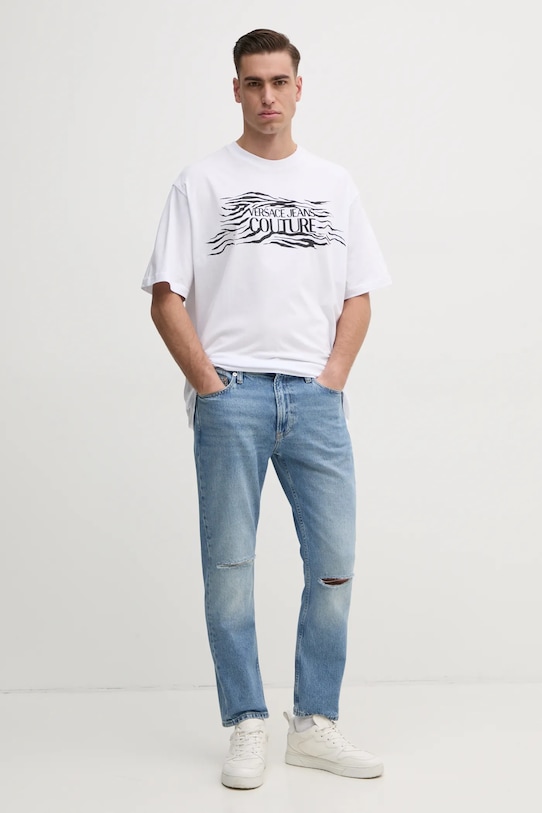 Versace Jeans Couture tricou din bumbac 78GAH6L1.J0001 alb SS25