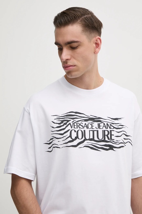 Versace Jeans Couture tricou din bumbac alb 78GAH6L1.J0001