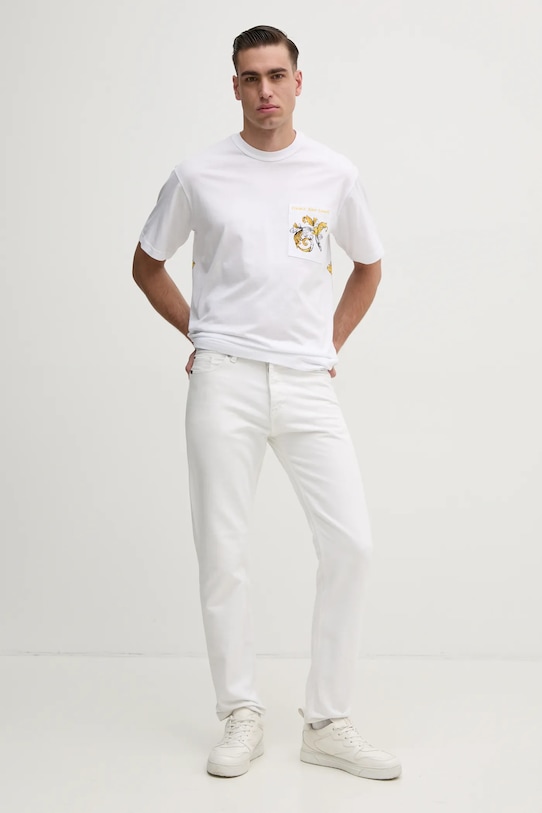 Versace Jeans Couture tricou din bumbac 78GAH6RB.JS462 alb SS25