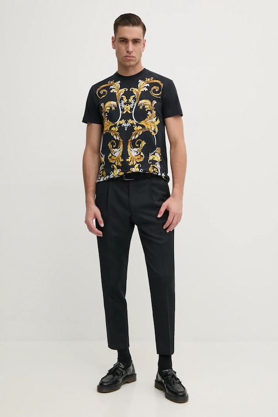 Bombažna kratka majica Versace Jeans Couture 78GAH6SB.JS461 črna SS25