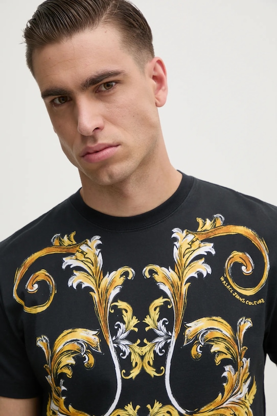 Bombažna kratka majica Versace Jeans Couture črna 78GAH6SB.JS461