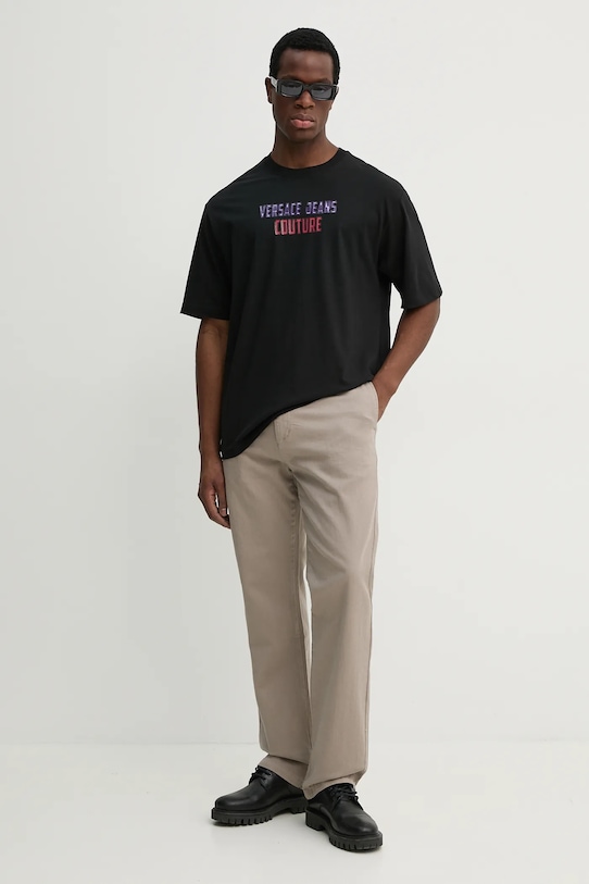 Бавовняна футболка Versace Jeans Couture 78GAHC02.CJ01C чорний SS25