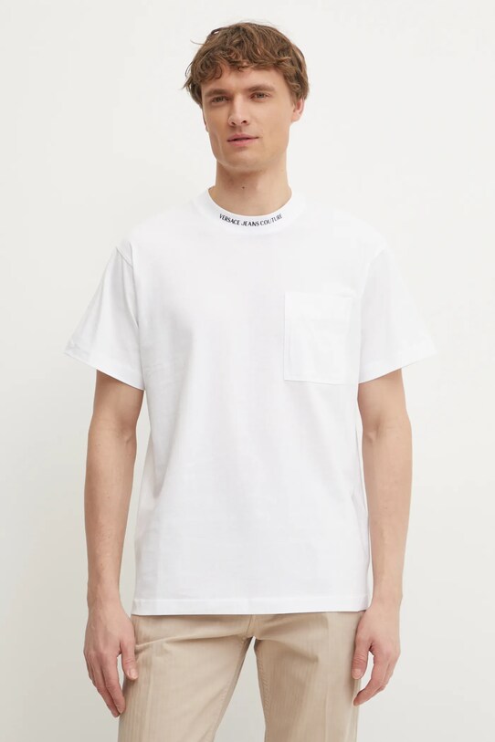 Versace Jeans Couture tricou din bumbac uni alb 78GAHE03.CJ00E