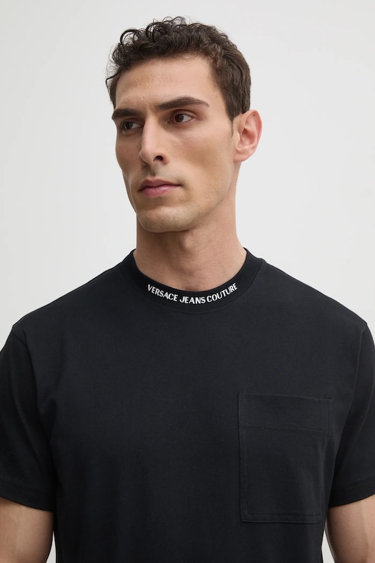 Versace Jeans Couture tricou din bumbac uni negru 78GAHE03.CJ00E