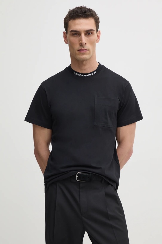 Versace Jeans Couture tricou din bumbac negru 78GAHE03.CJ00E