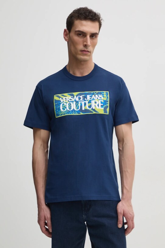 Хлопковая футболка Versace Jeans Couture хлопок тёмно-синий 78GAHE04.CJ00E