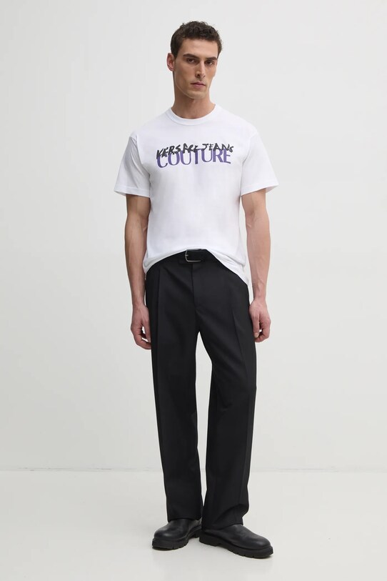Versace Jeans Couture tricou din bumbac 78GAHE06.CJ00E alb SS25