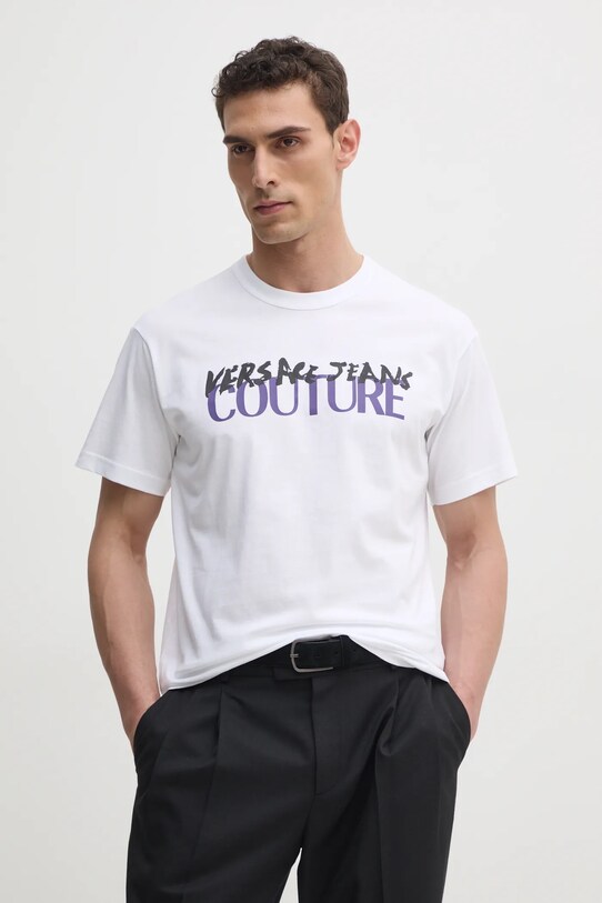 Versace Jeans Couture tricou din bumbac alb 78GAHE06.CJ00E