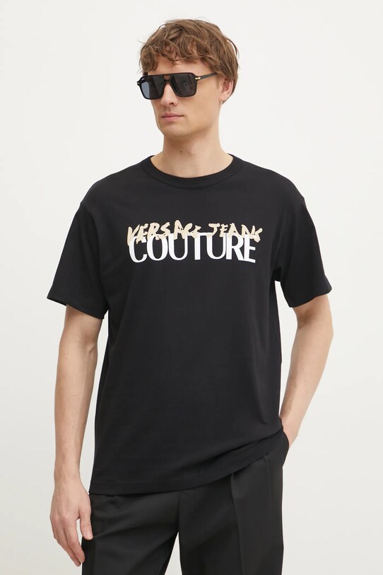 Versace Jeans Couture tricou din bumbac print negru 78GAHE06.CJ00E