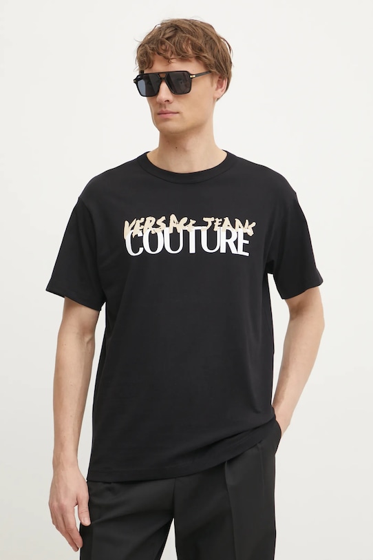 Versace Jeans Couture tricou din bumbac print negru 78GAHE06.CJ00E