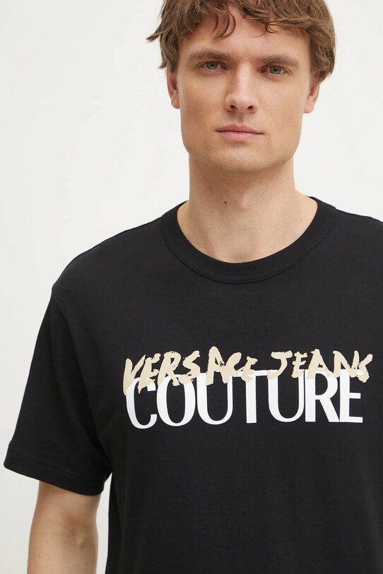 Versace Jeans Couture tricou din bumbac negru 78GAHE06.CJ00E